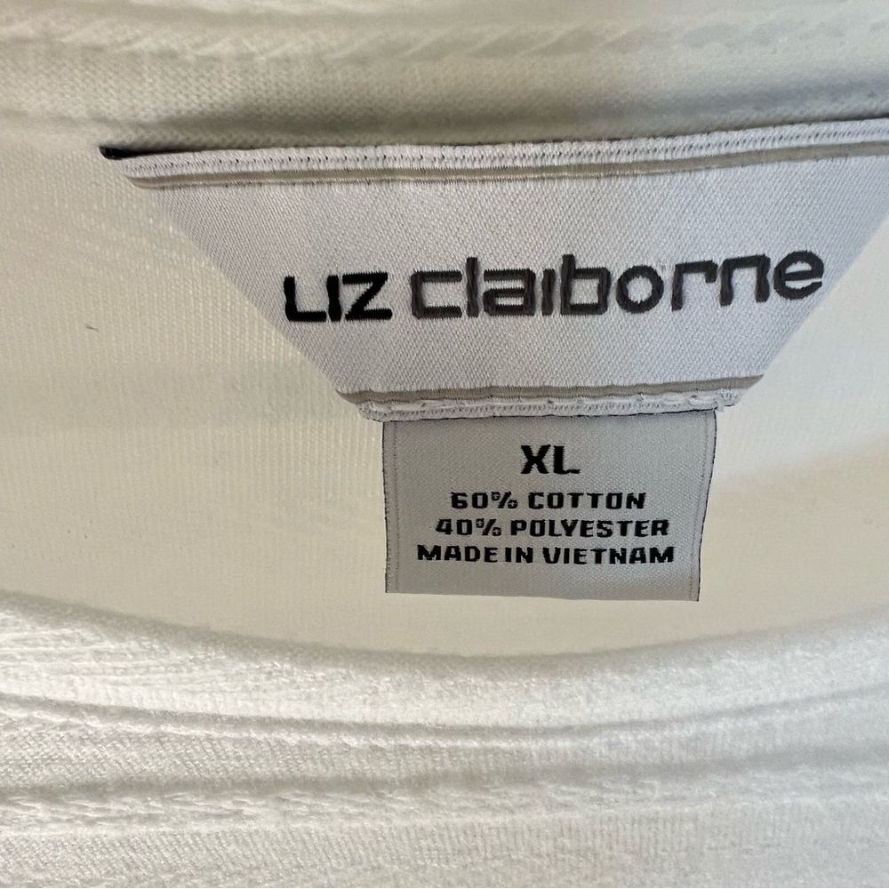 Liz Claiborne Crisp White Cotton Tie Sleeve Ribbed Blouse Top Size Large - Picture 8 of 14